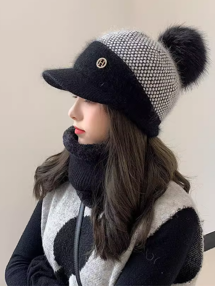 Knit hat neck warmer set ch049