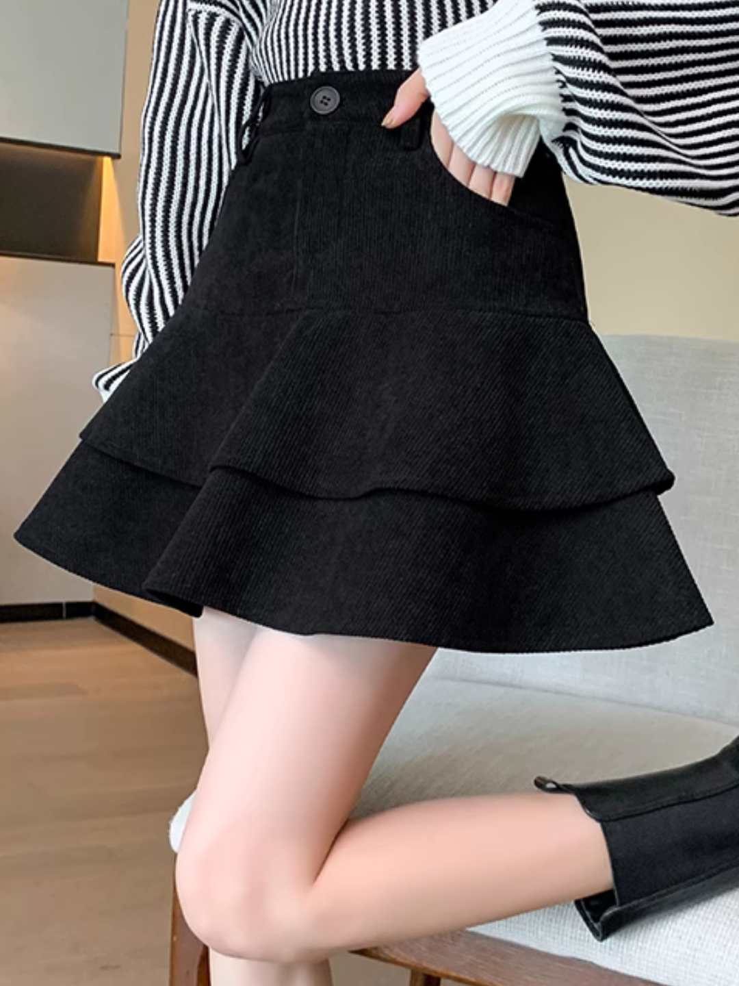 2-tiered ruffle high-waist skirt CH476