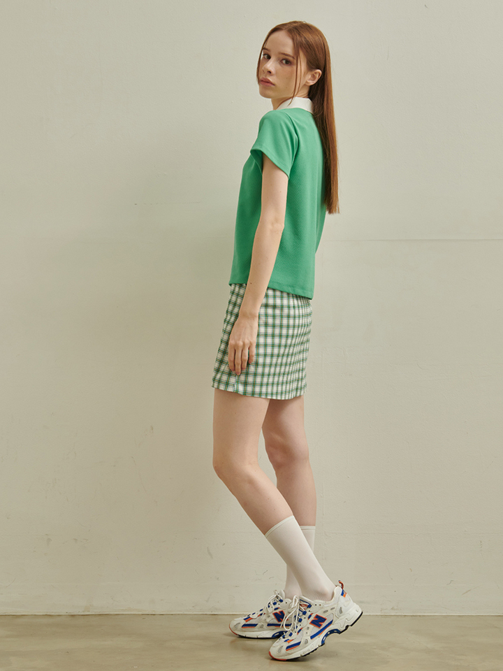 Two-tone color half zip short sleeve T-shirt CH336