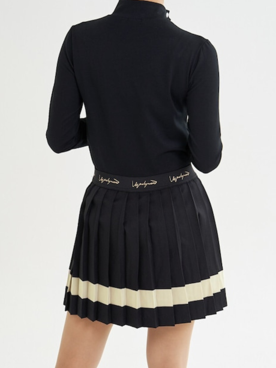 Lettering waist pleated line skirt CH356