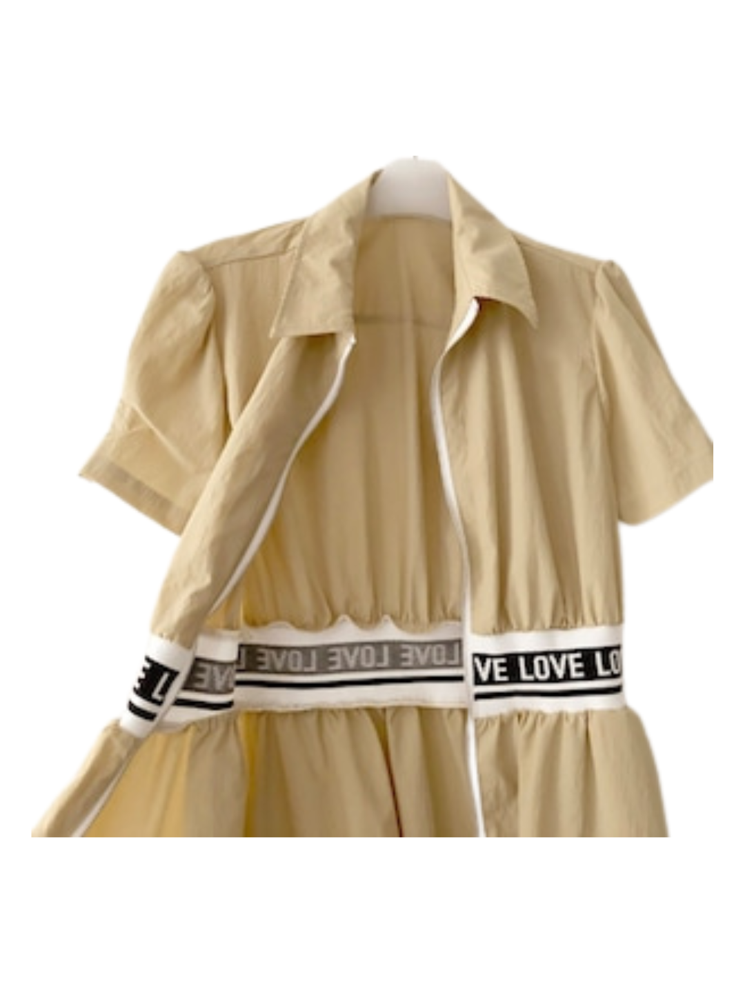 Vestido de manga abullonada con letras en la cintura CH353