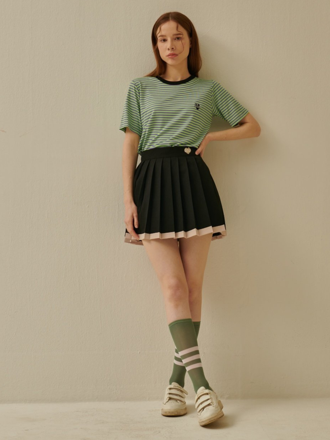 Color scheme hem heart logo pleated skirt pants CH334