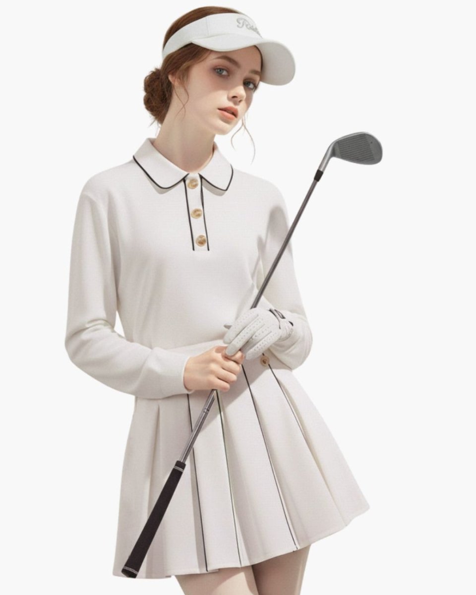 レディース ゴルフウェア トップス／スカート｜配色ライン　ゴールドボタン セットアップ可 2色展開　CH819 - Chamule