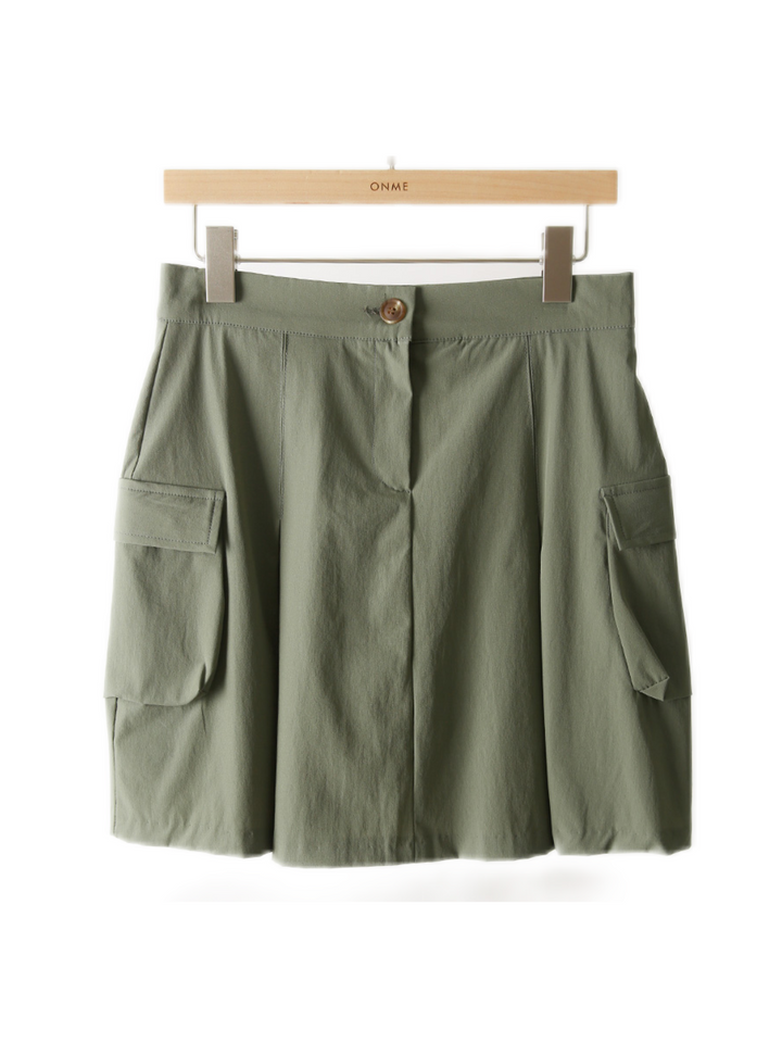 Rok mini nilon spandeks gaya kargo dengan celana dalam CH319