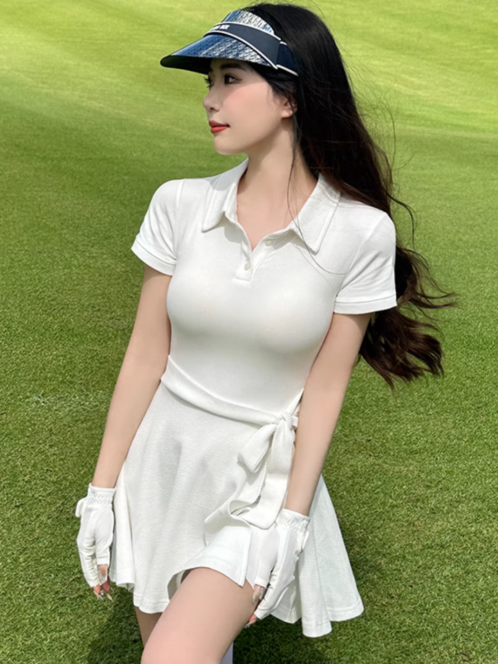 Vestido plisado con cuello de polo para mujer Golf Setup CH440