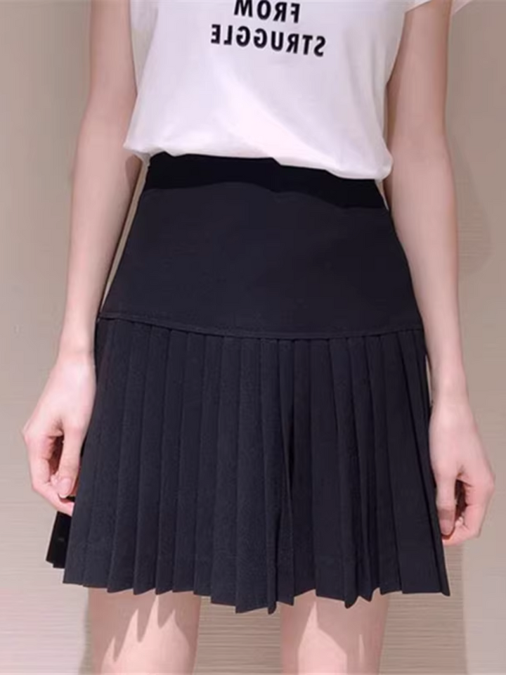 High Waist Zipper Pleated Skirt CH495