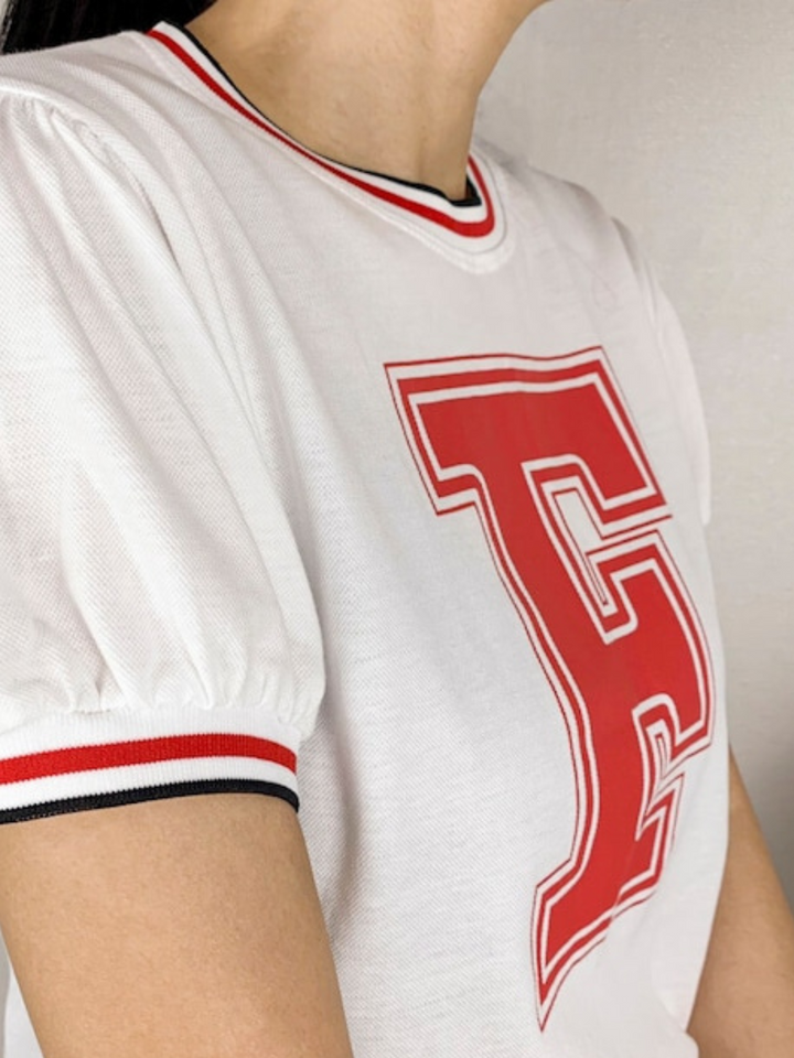 F logo manga globo camiseta redonda CH331