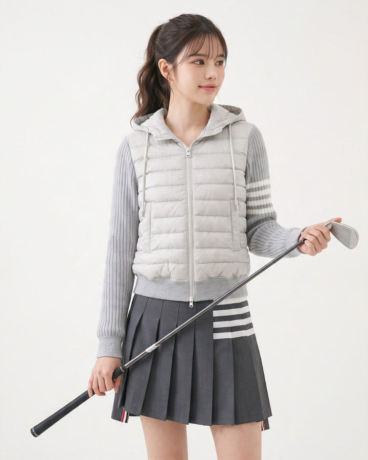 Clean up the warehouse and recover the leak! Patchwork knit drawstring hooded padded jacket. Women's versatile lightweight padded jacket for Fall/Winter 2024.