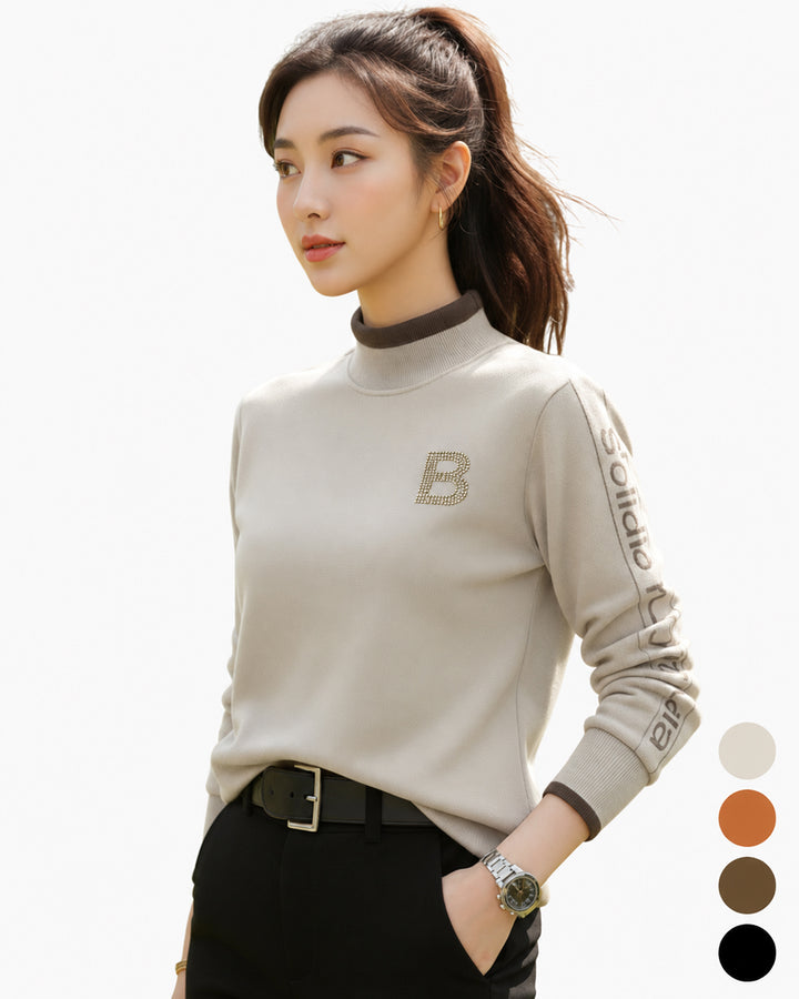 긴 소매 티셔츠 여성용 양면 스웨이드 디자인 센스 핫 다이아몬드 레터 겨울 신 패션 베리 커버 탑 다용도 셔츠
