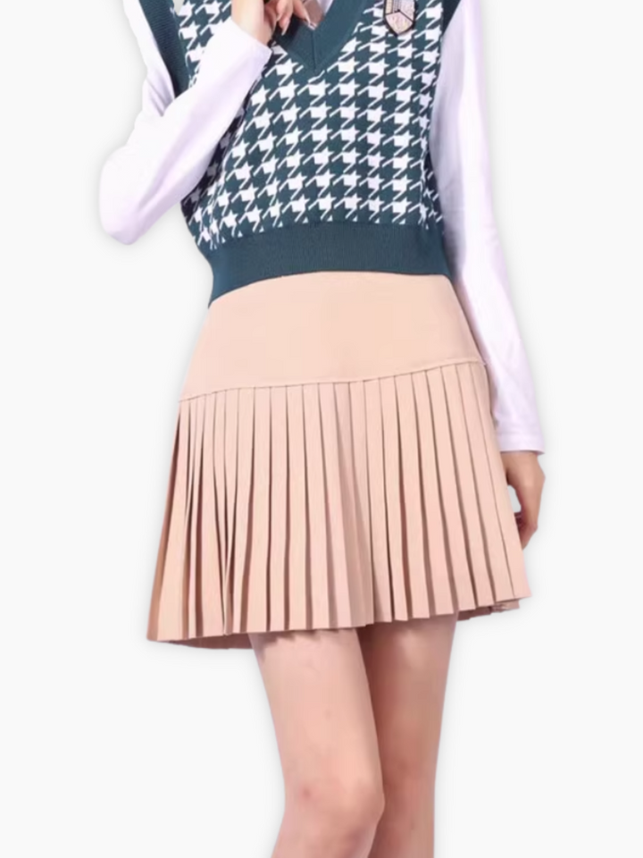 High Waist Zipper Pleated Skirt CH495
