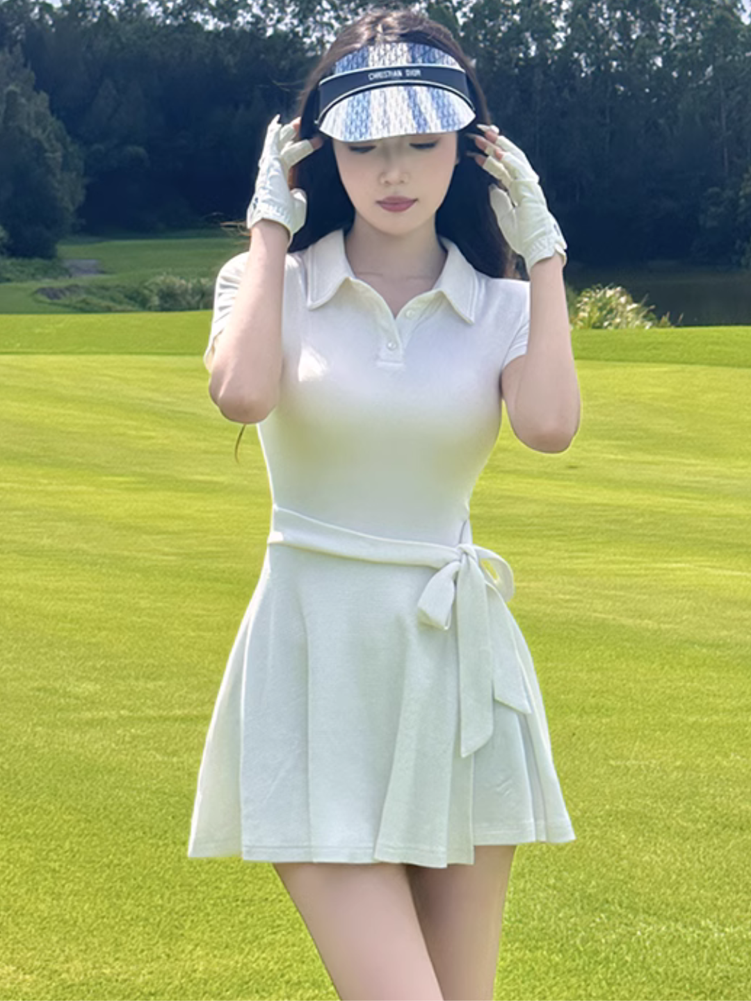 Vestido plisado con cuello de polo para mujer Golf Setup CH440