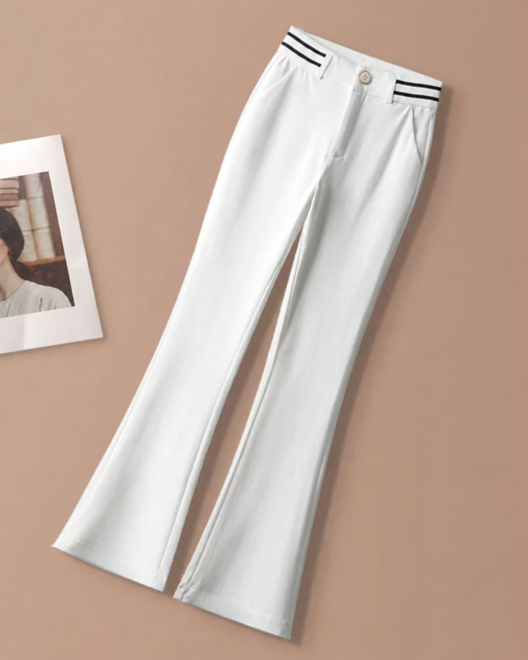 Celana Golf Putih Wanitas Celana Bootcut Pinggang Tinggi Baru Musim Gugur Celana Flare Drape Ramping Elastis Ukuran Besar