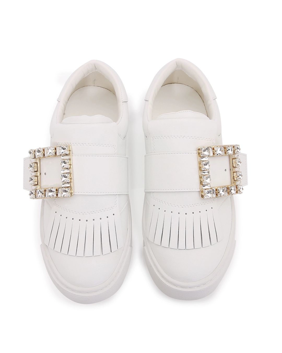 RV Tassel Diamond Buckle White Shoes Women's Leather Platform Sole Casual Board Shoes Color Blocking One-Foot Slippers Single Shoes Golf Shoes