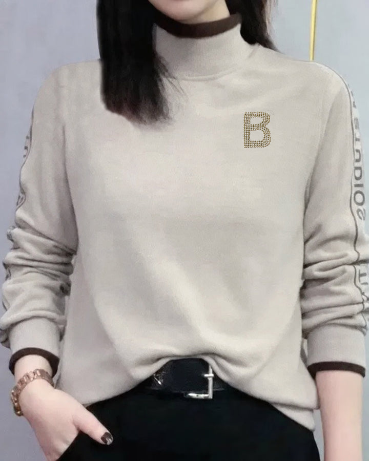 긴 소매 티셔츠 여성용 양면 스웨이드 디자인 센스 핫 다이아몬드 레터 겨울 신 패션 베리 커버 탑 다용도 셔츠