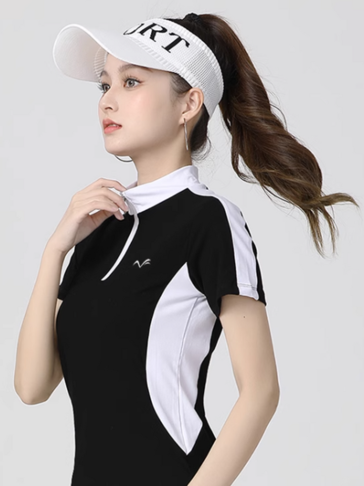 Slim fit zipper stand collar sports jersey golf wears CH343