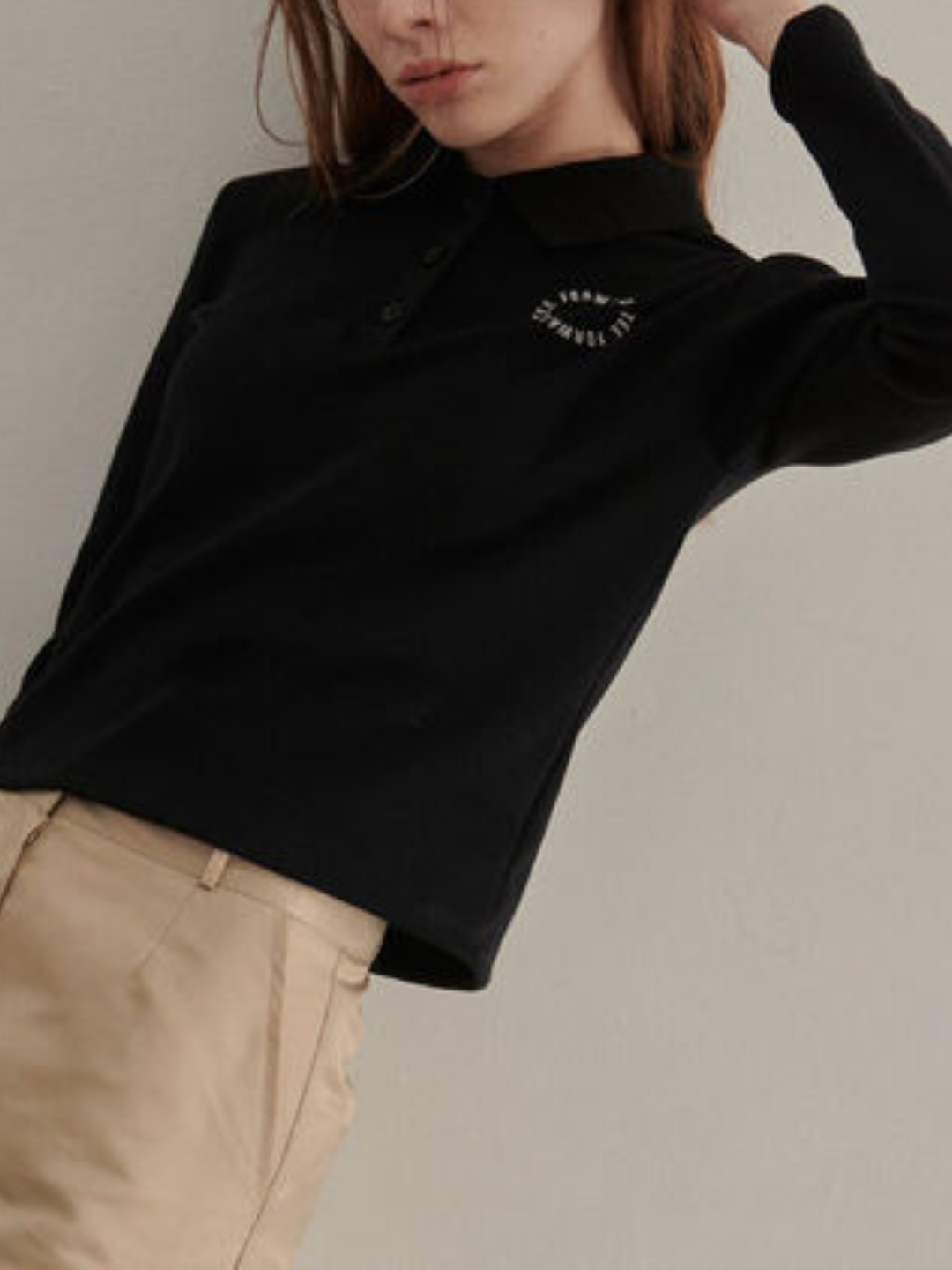 바이 컬러 원 포인트 로고 긴 소매 폴로 셔츠 CH431