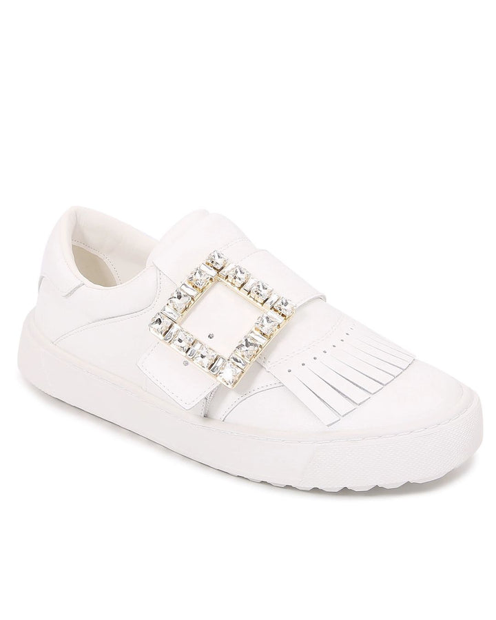 RV Tassel Diamond Buckle White Shoes Women's Leather Platform Sole Casual Board Shoes Color Blocking One-Foot Slippers Single Shoes Golf Shoes