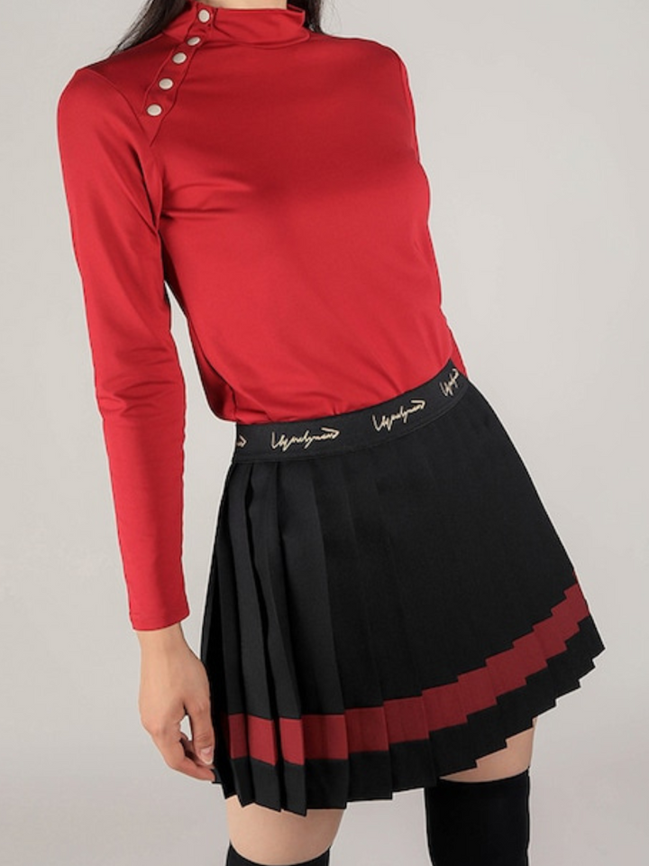 Lettering waist pleated line skirt CH356