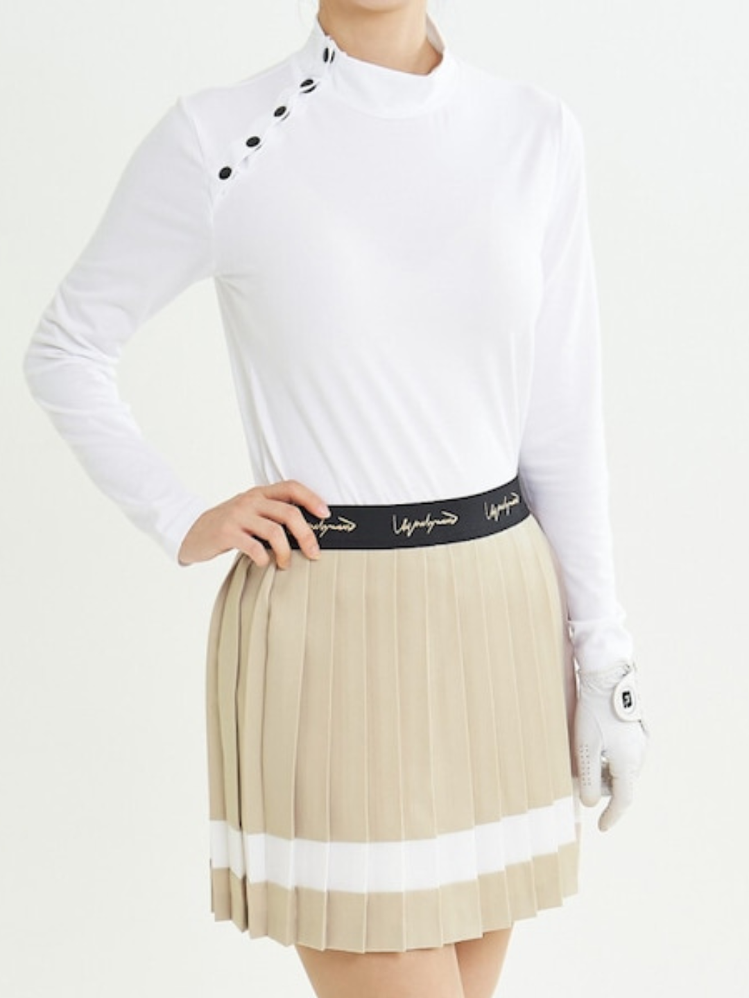 Lettering waist pleated line skirt CH315