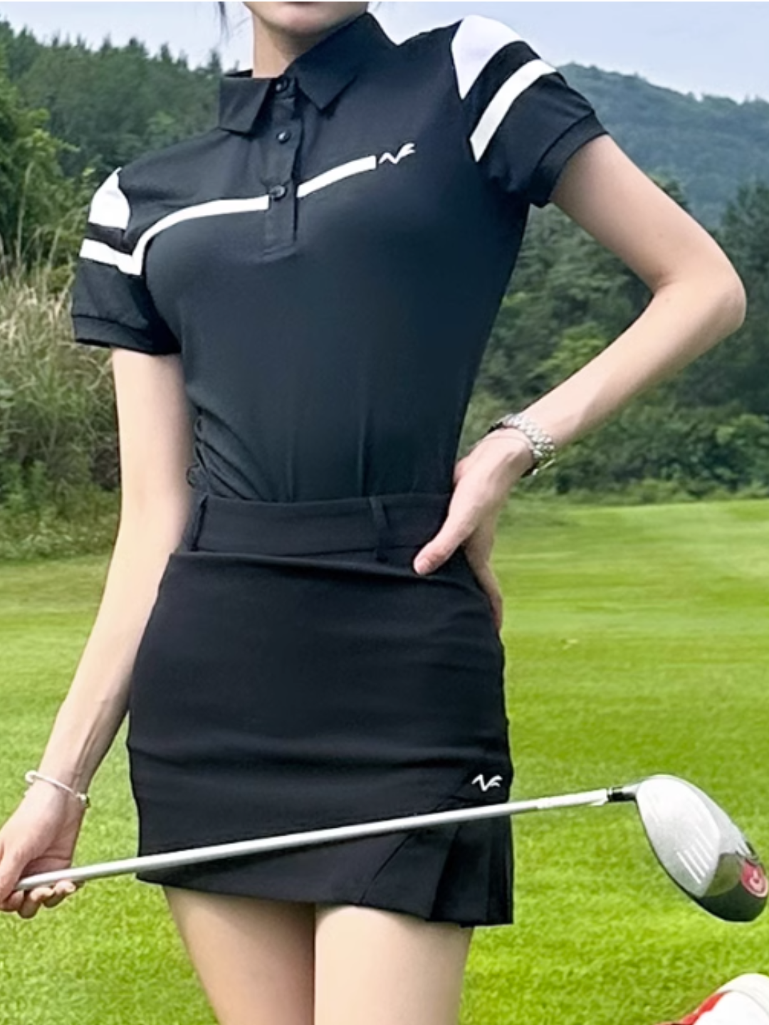 韓国ゴルフレディース半袖Tシャツスリムフィットセットアップ CH344