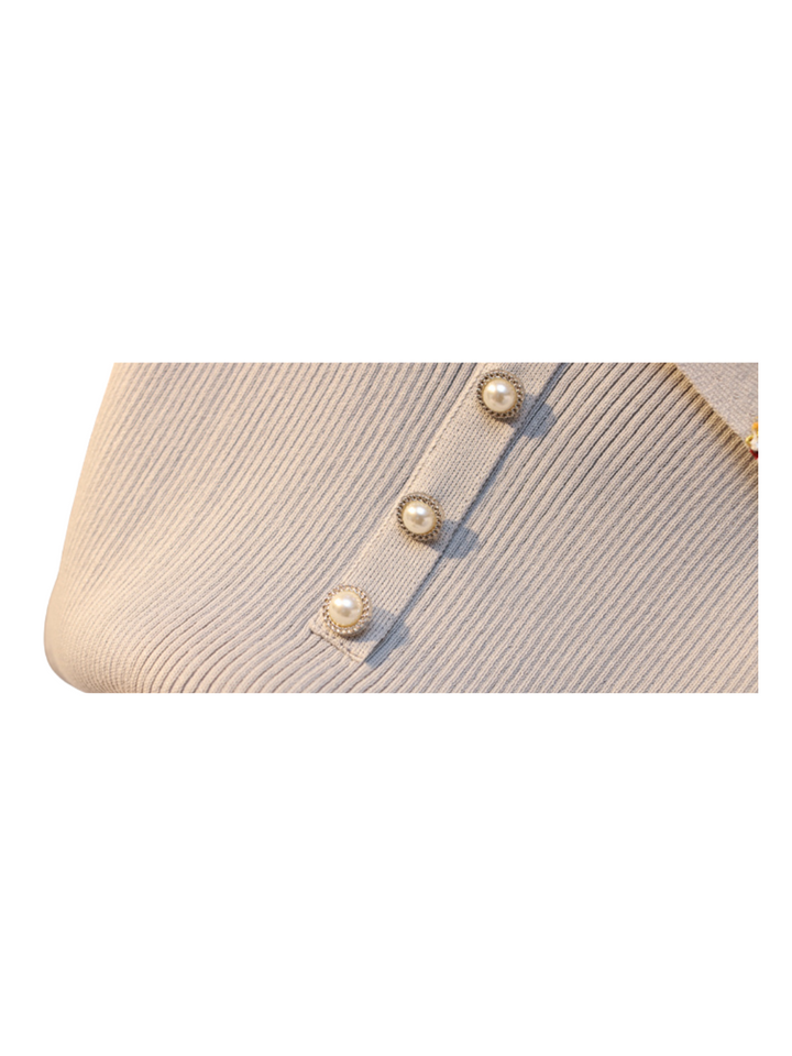 Rib knit shirt with pearls CH261