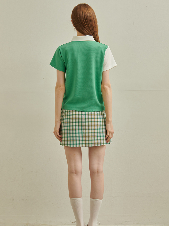 Two-tone color half zip short sleeve T-shirt CH336