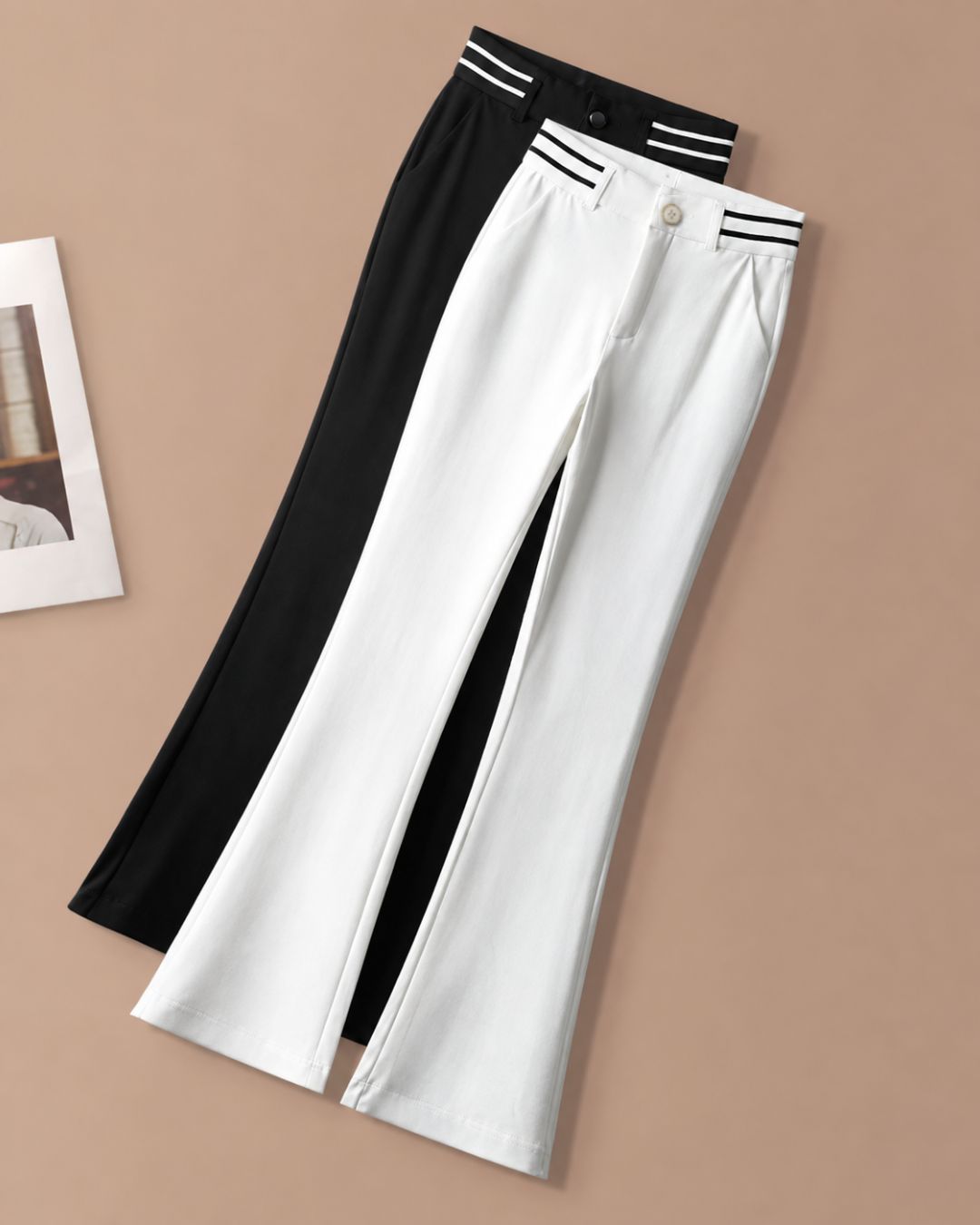 Celana Golf Putih Wanitas Celana Bootcut Pinggang Tinggi Baru Musim Gugur Celana Flare Drape Ramping Elastis Ukuran Besar