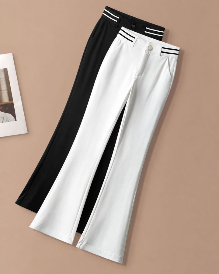 Celana Golf Putih Wanitas Celana Bootcut Pinggang Tinggi Baru Musim Gugur Celana Flare Drape Ramping Elastis Ukuran Besar