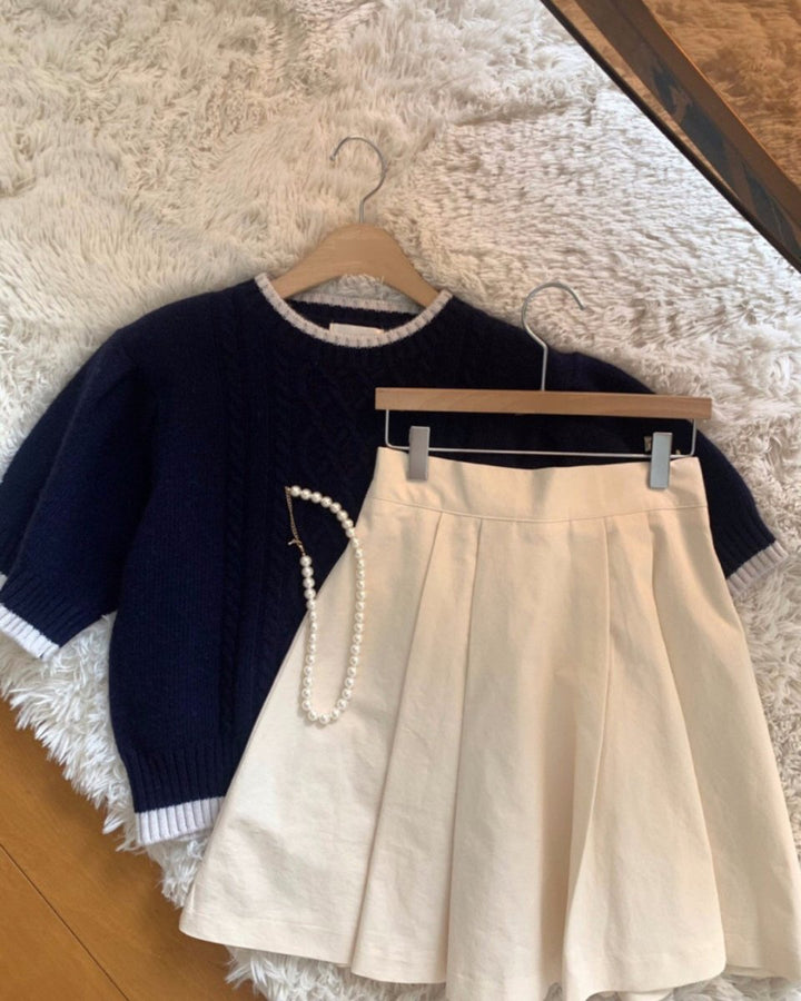 クラシックケーブル 半袖ニットトップス　CH1005 - Chamule