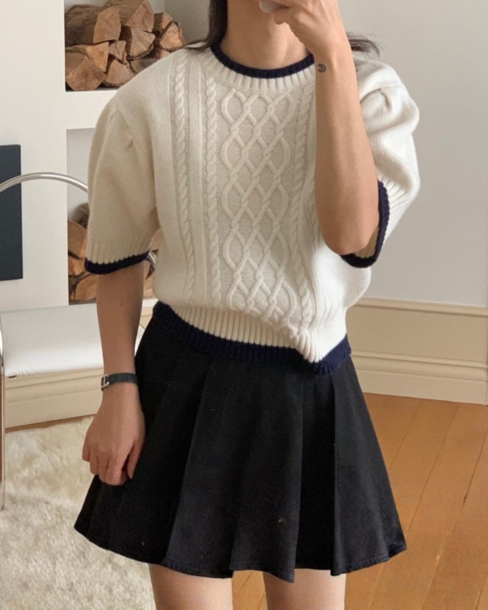 クラシックケーブル 半袖ニットトップス　CH1005 - Chamule