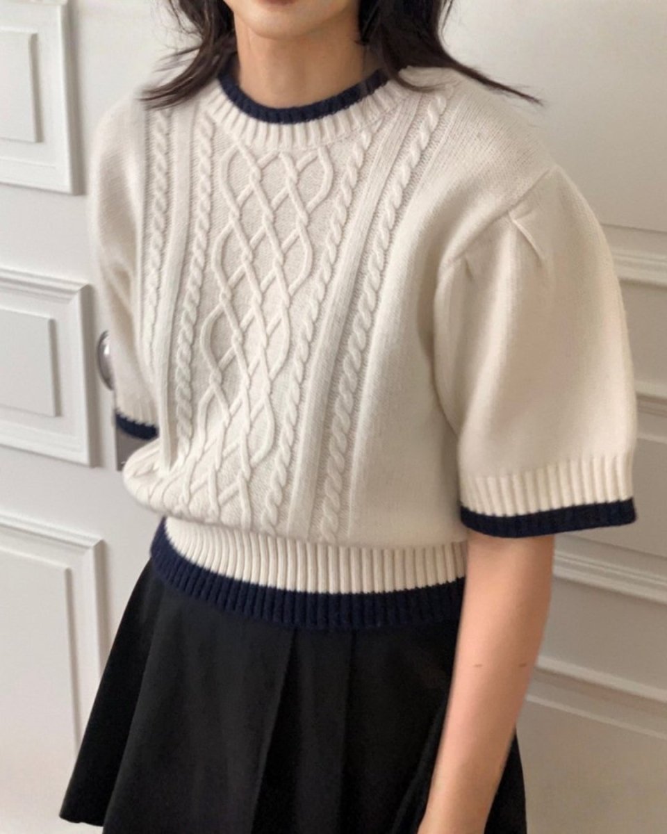 クラシックケーブル 半袖ニットトップス　CH1005 - Chamule