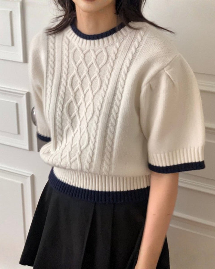 クラシックケーブル 半袖ニットトップス　CH1005 - Chamule