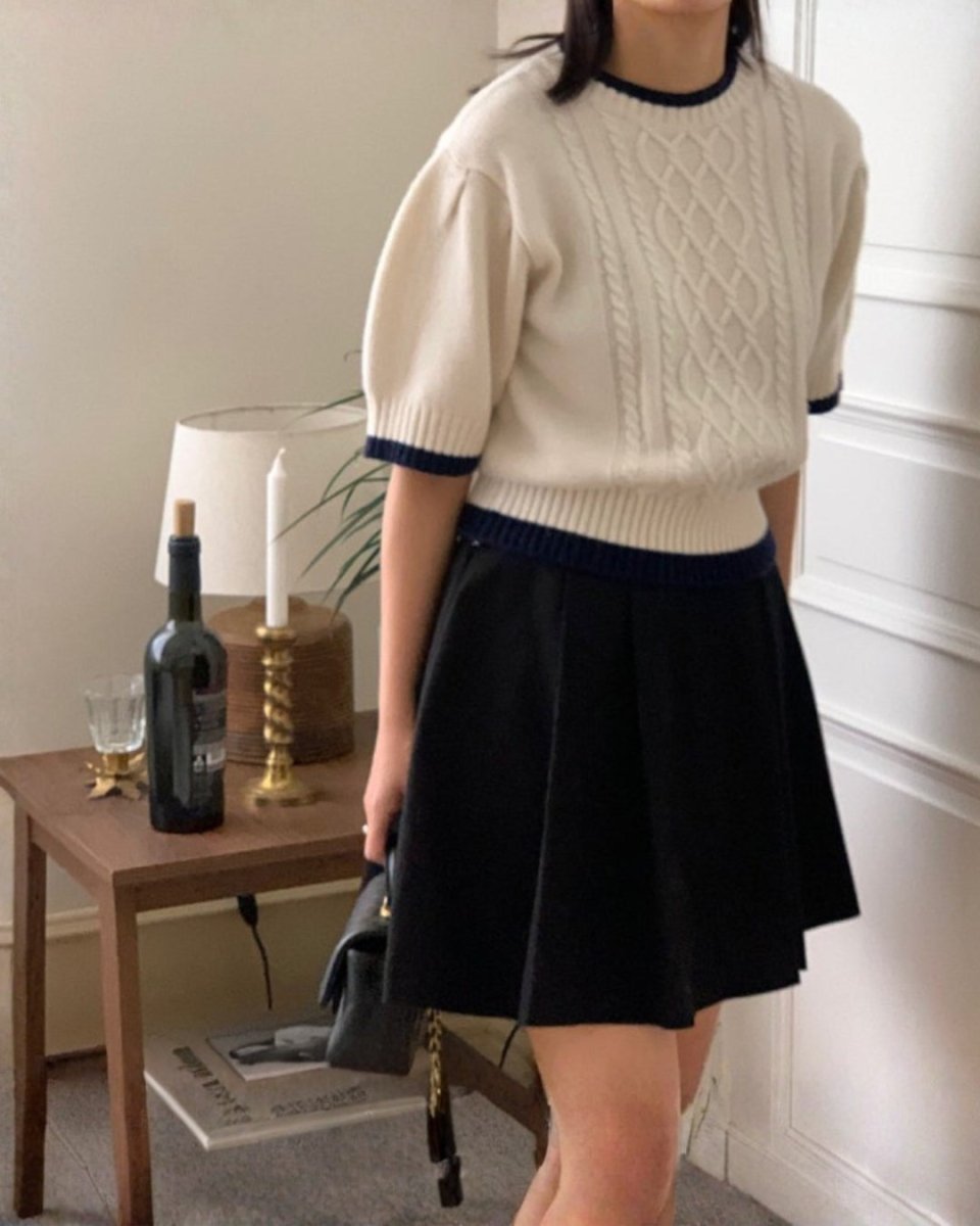 クラシックケーブル 半袖ニットトップス　CH1005 - Chamule