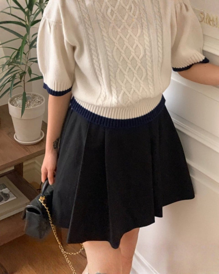 クラシックケーブル 半袖ニットトップス　CH1005 - Chamule