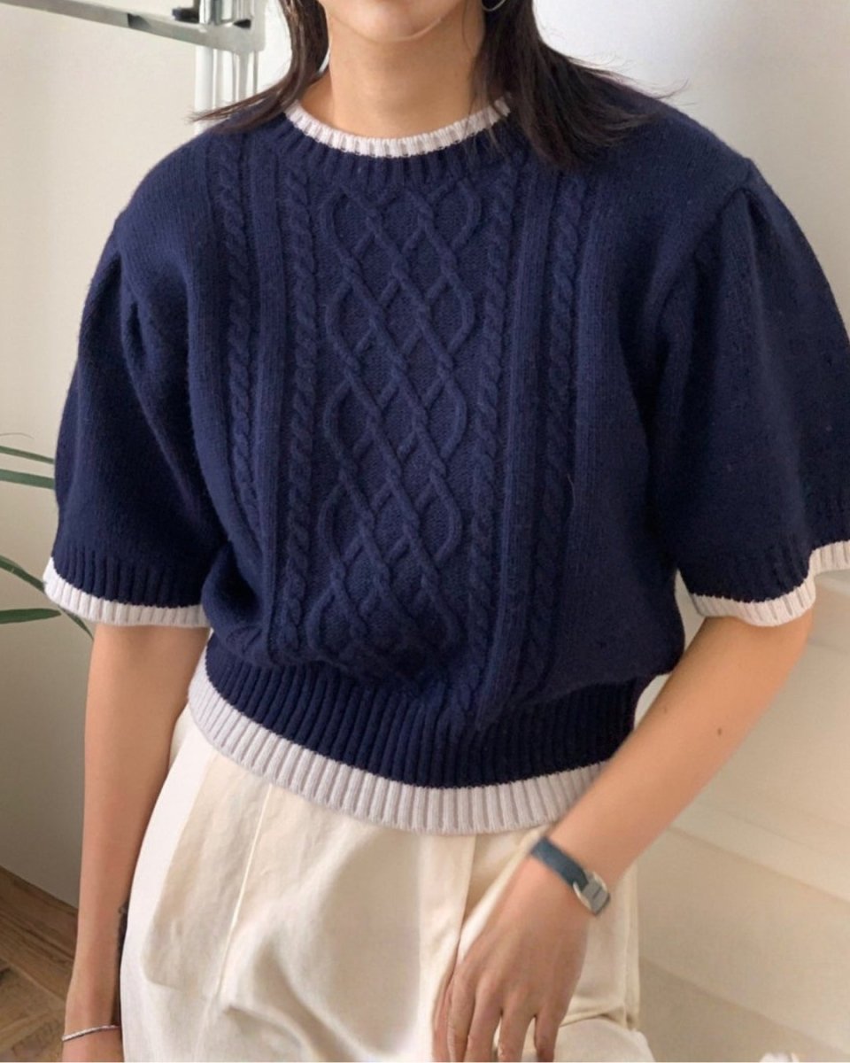 クラシックケーブル 半袖ニットトップス　CH1005 - Chamule