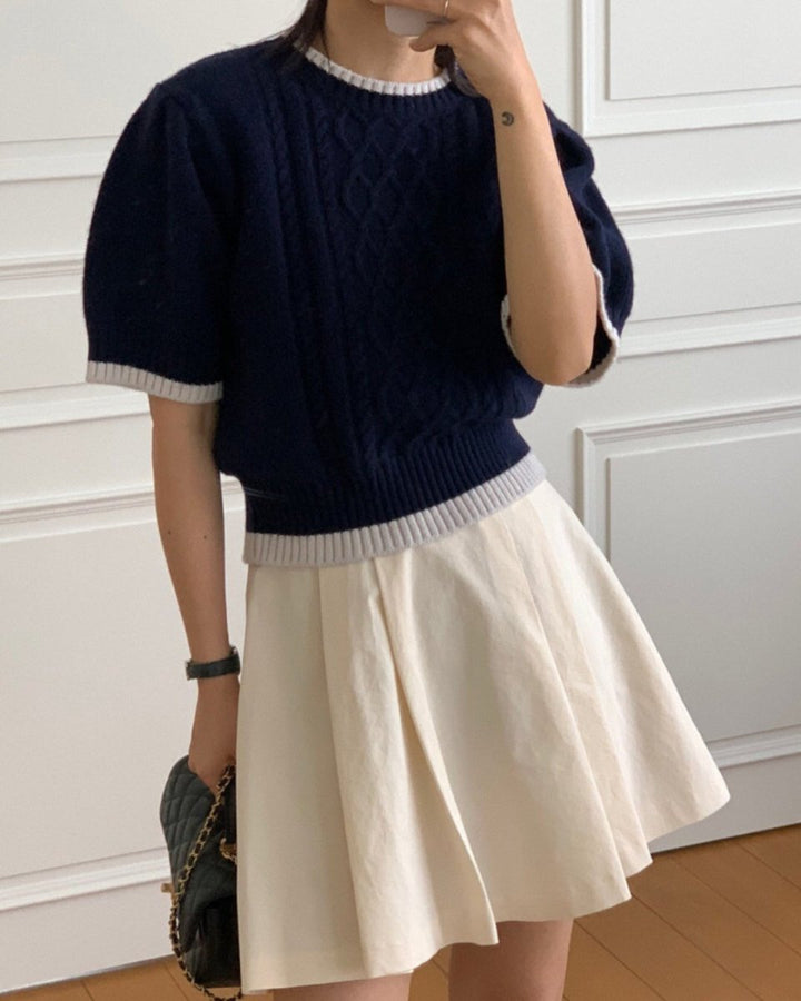 クラシックケーブル 半袖ニットトップス　CH1005 - Chamule