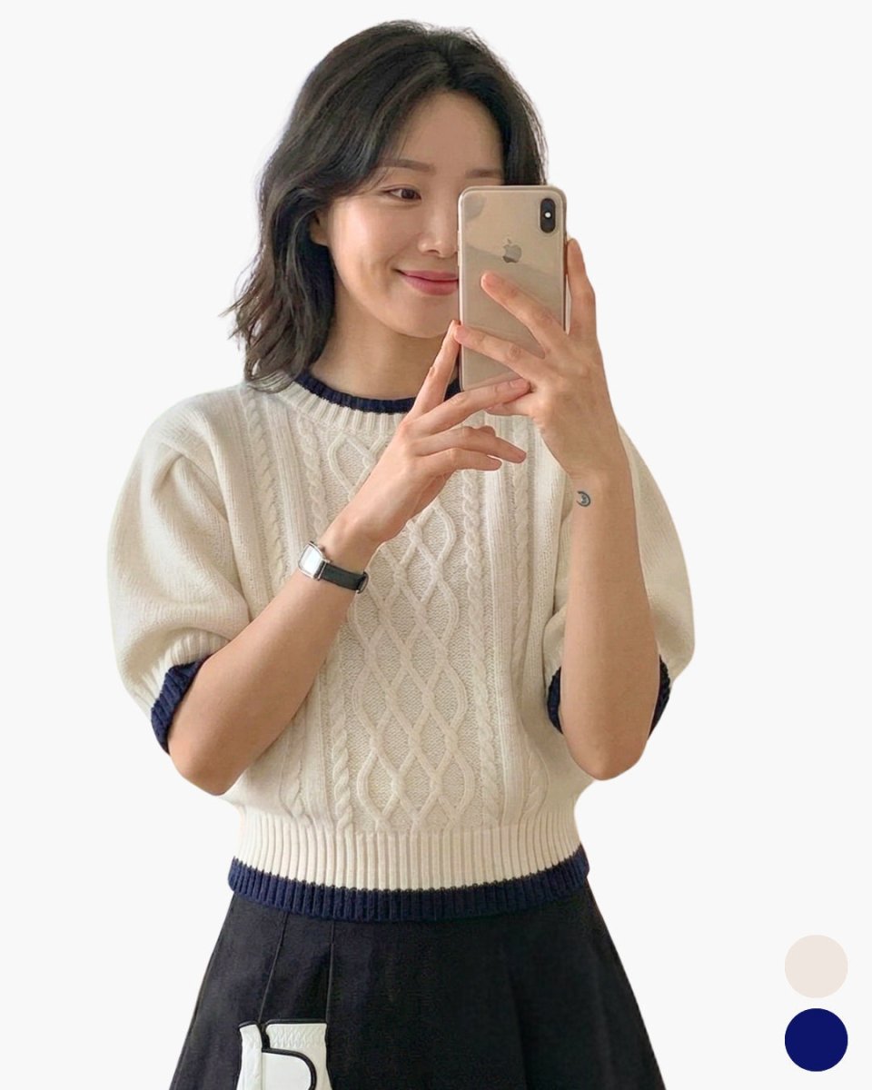 クラシックケーブル 半袖ニットトップス　CH1005 - Chamule