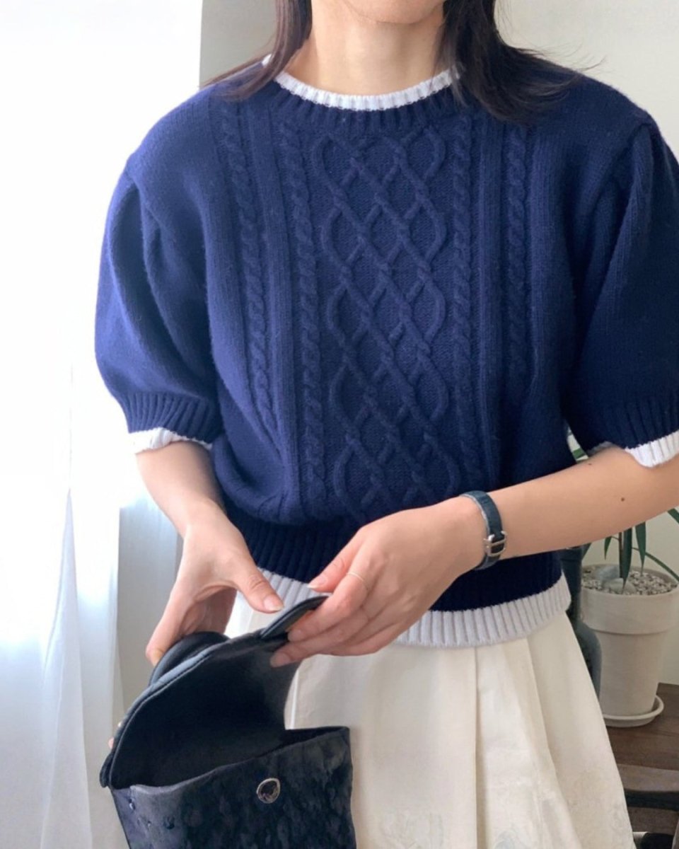 クラシックケーブル 半袖ニットトップス　CH1005 - Chamule