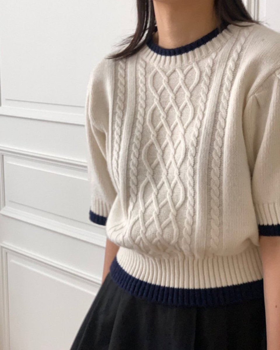 クラシックケーブル 半袖ニットトップス　CH1005 - Chamule