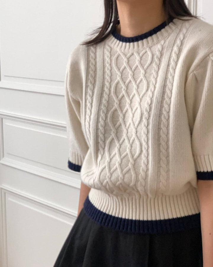 クラシックケーブル 半袖ニットトップス　CH1005 - Chamule