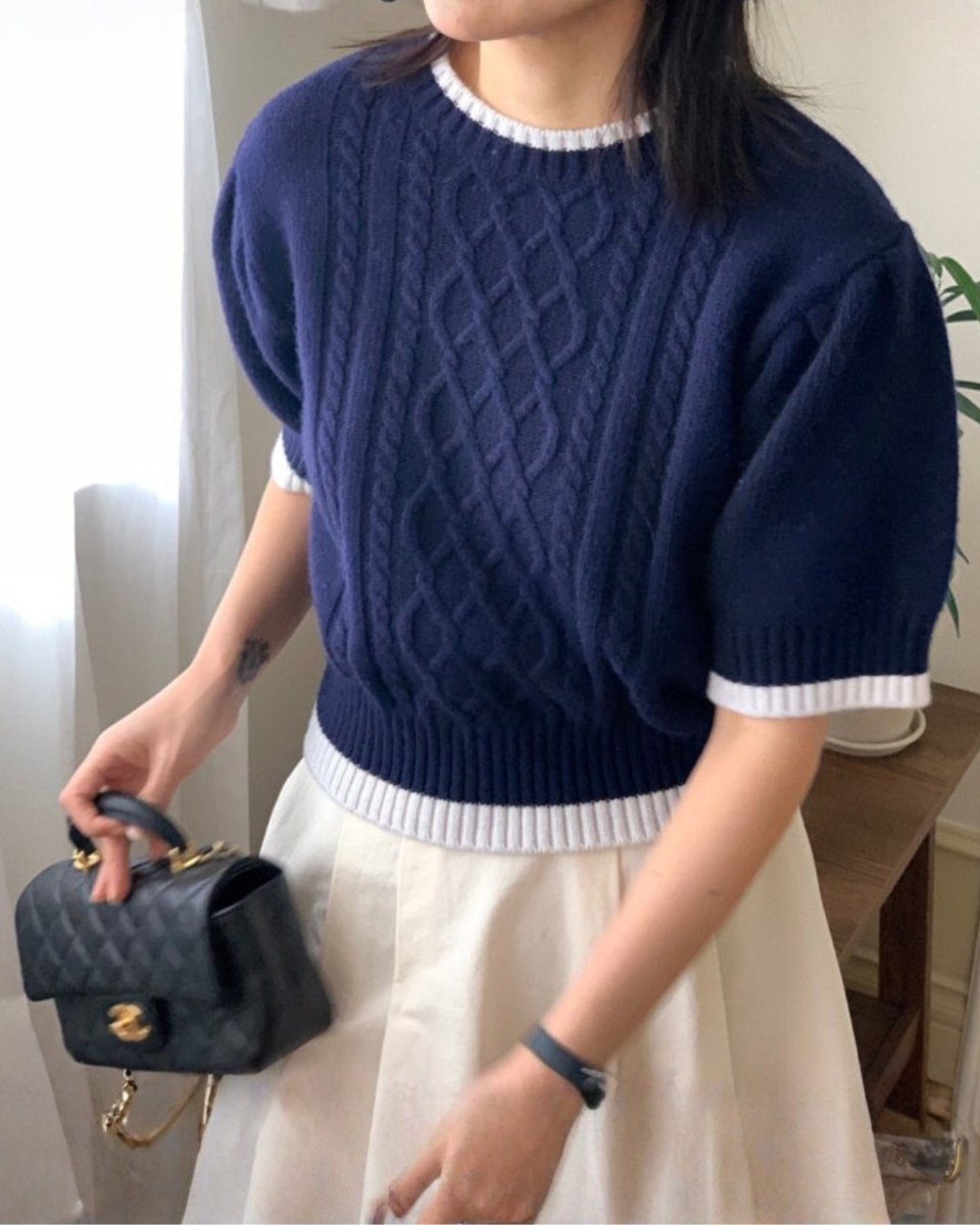 クラシックケーブル 半袖ニットトップス　CH1005 - Chamule