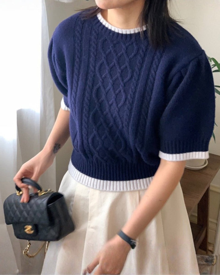 クラシックケーブル 半袖ニットトップス　CH1005 - Chamule