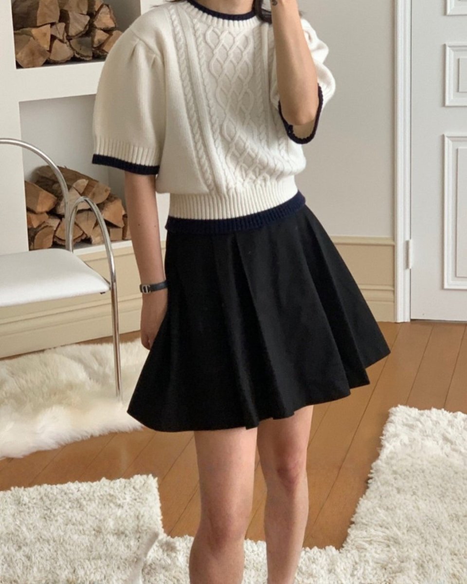 クラシックケーブル 半袖ニットトップス　CH1005 - Chamule