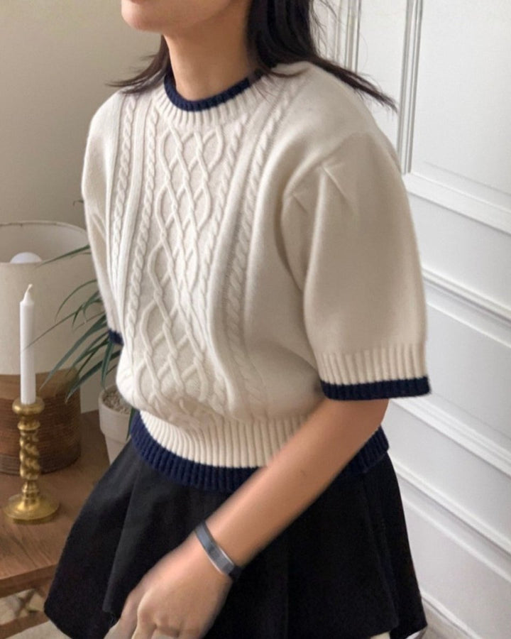 クラシックケーブル 半袖ニットトップス　CH1005 - Chamule