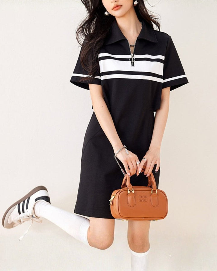 ラインデザイン ジップポロワンピース　 CH1015 - Chamule