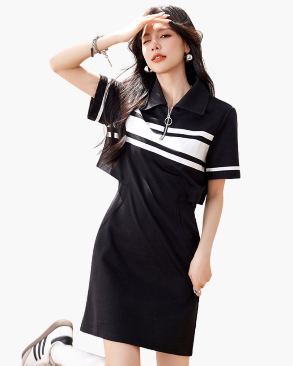 ラインデザイン ジップポロワンピース　 CH1015 - Chamule