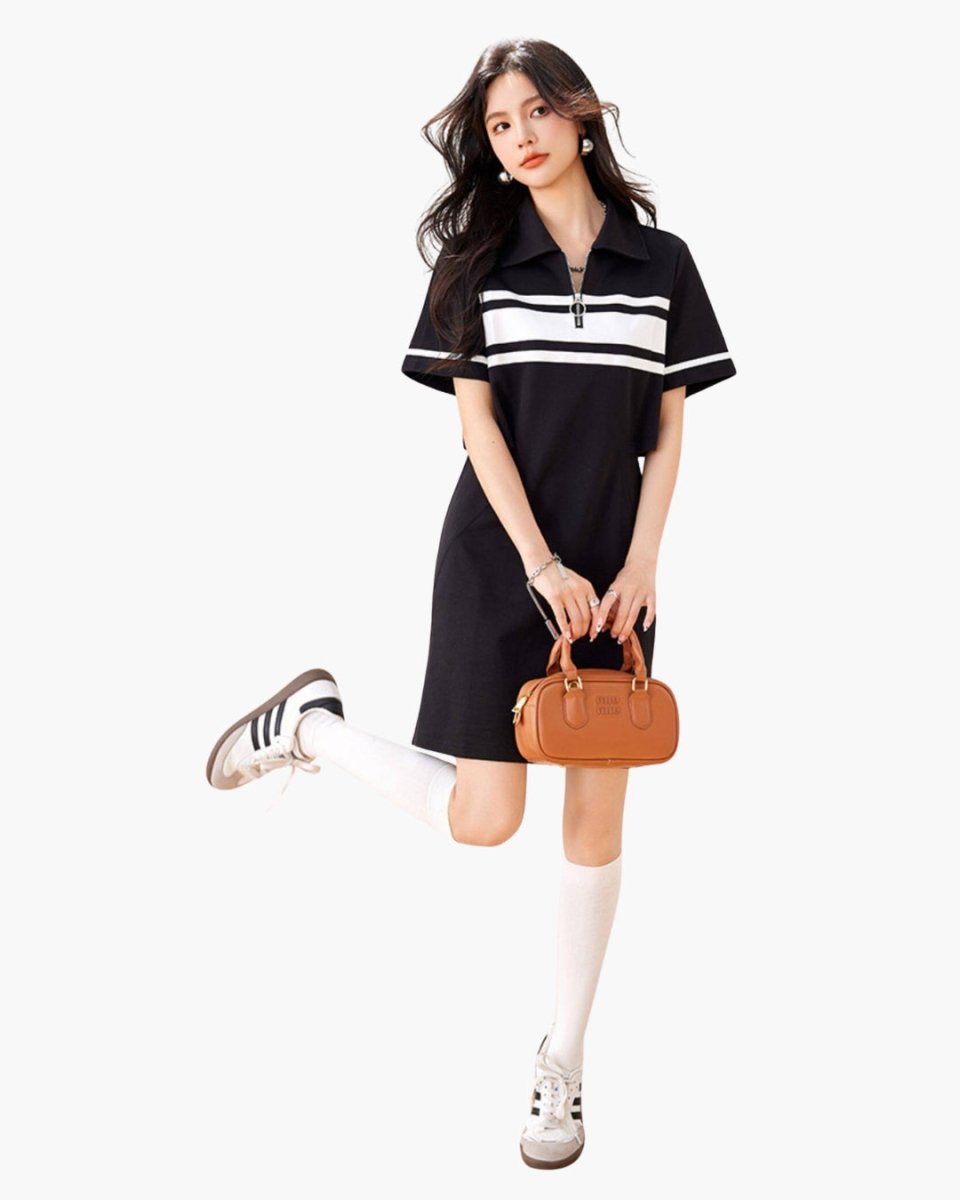 ラインデザイン ジップポロワンピース　 CH1015 - Chamule