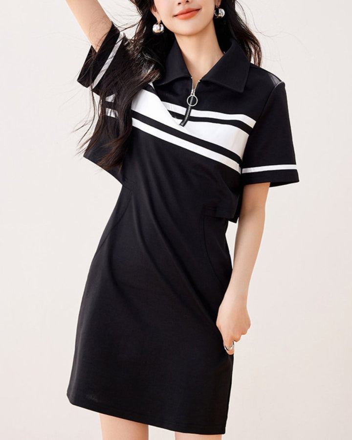 ラインデザイン ジップポロワンピース　 CH1015 - Chamule