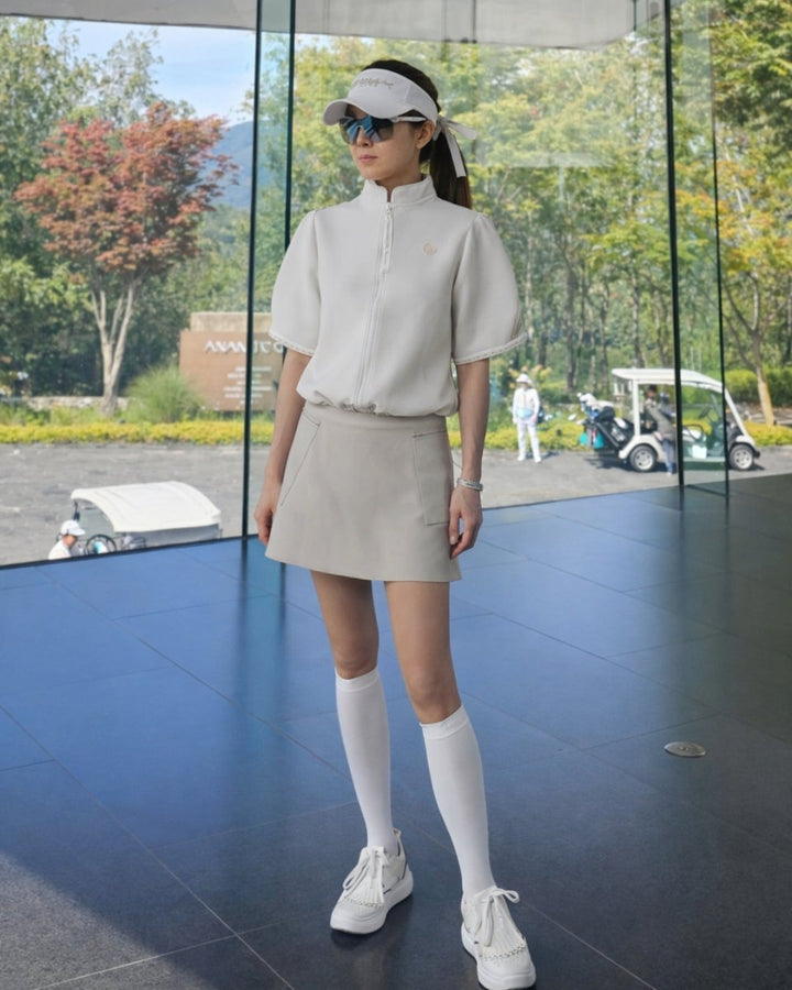 ハーフスリーブ ジップニットトップス　CH1024 - Chamule