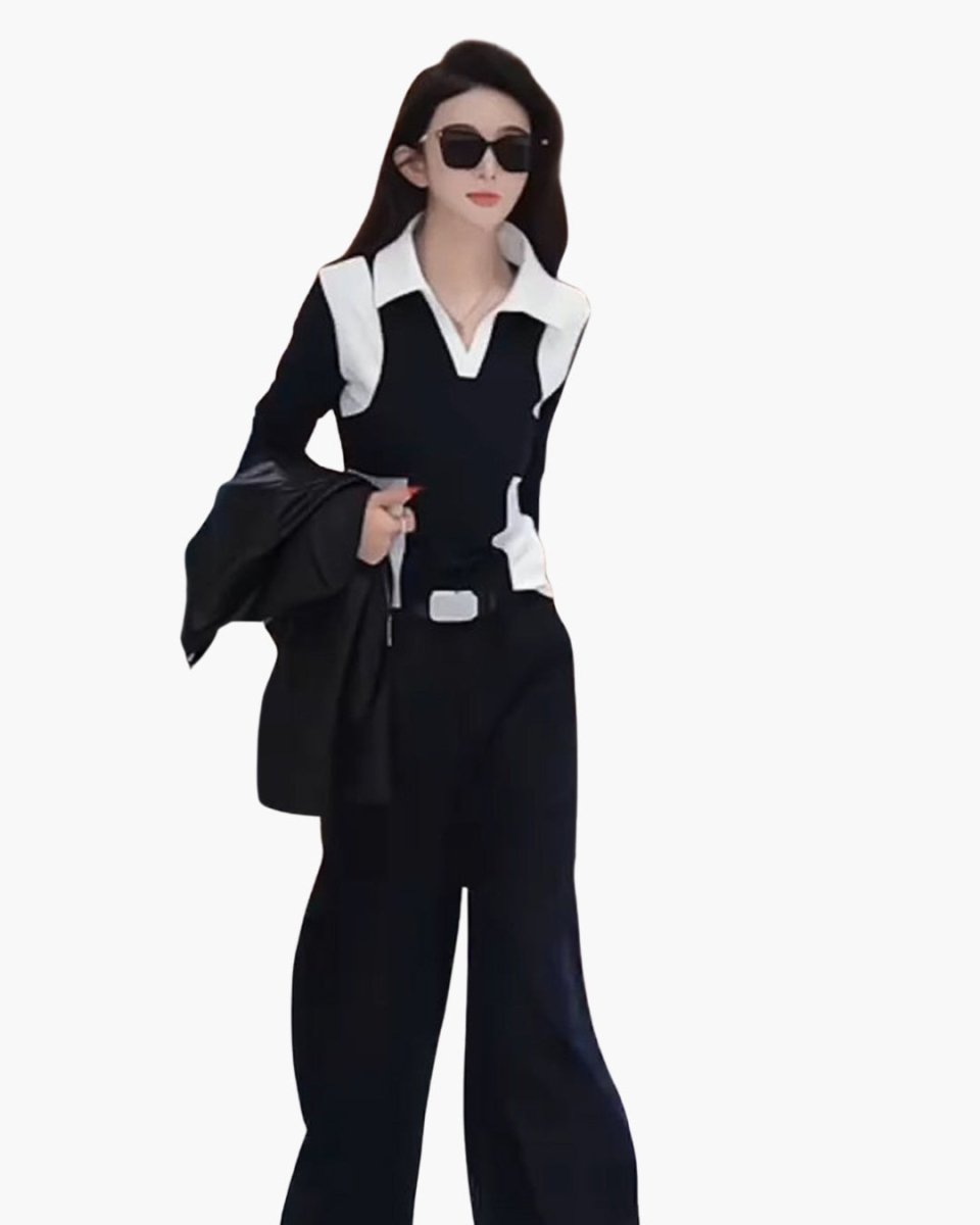 バイカラーデザイン セットアップ（トップス＆ワイドパンツ）CH1030 - Chamule